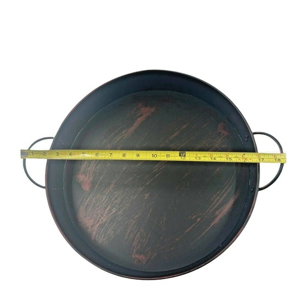 Retro Round Large Storage Basket Serving Tray Galvanized Metal With Handles 16" - Picture 6 of 12